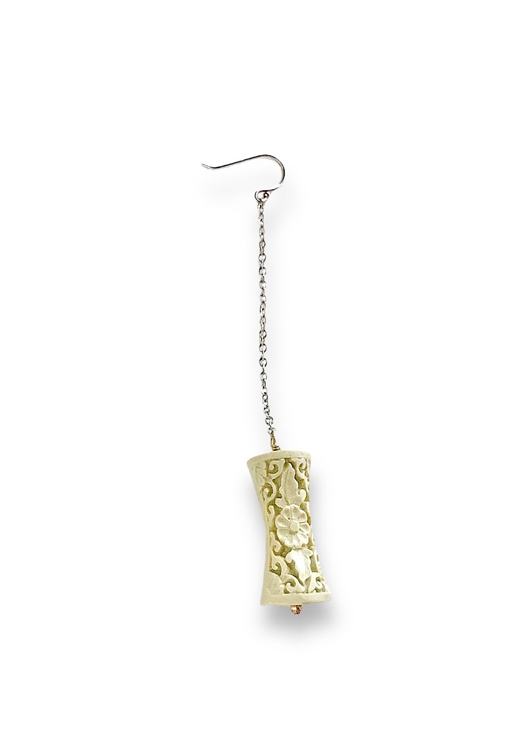 Carved White Resin and Silver Dangle Earrings