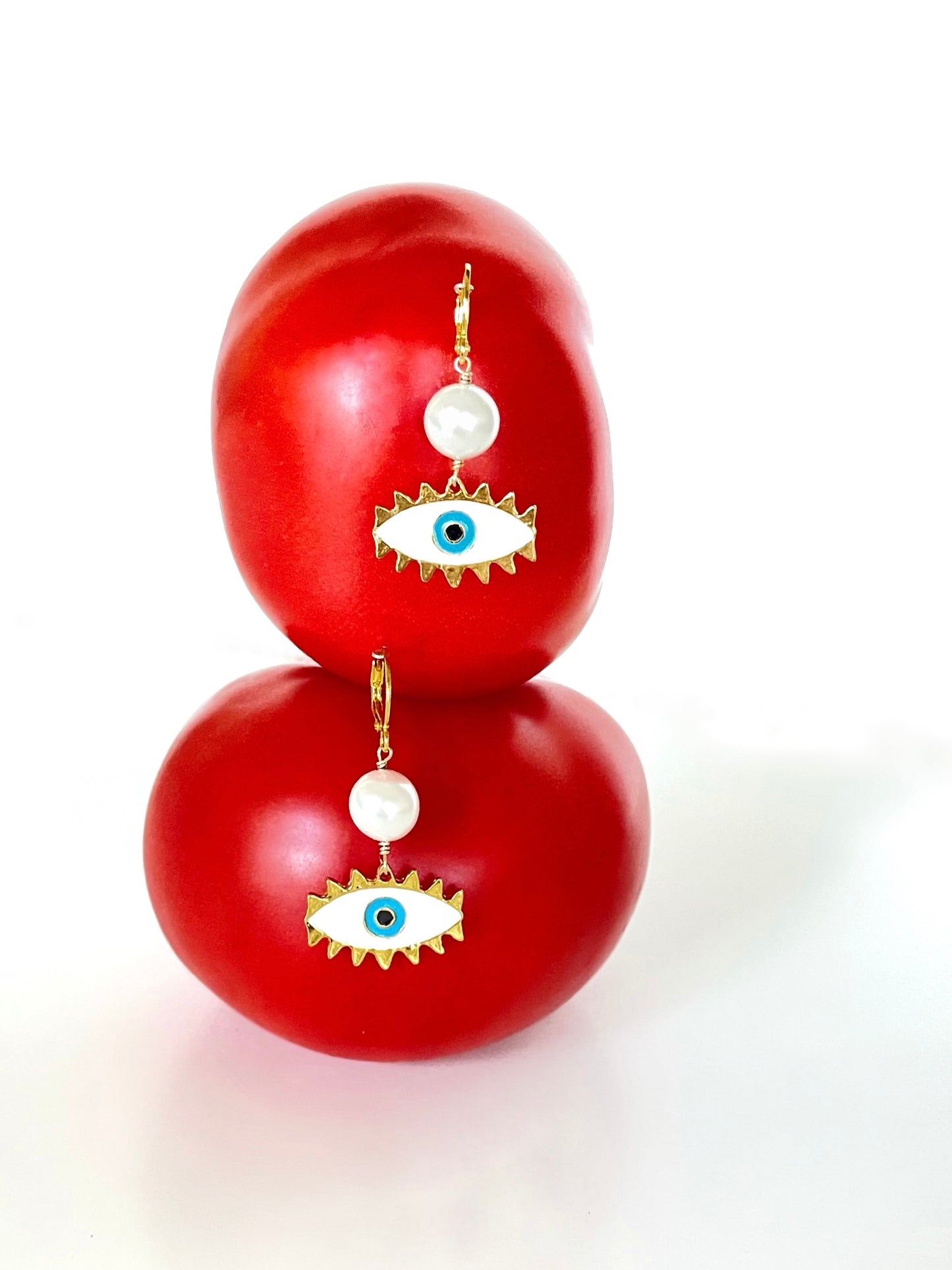 White "Angel Eye" Small Pearl Earrings
